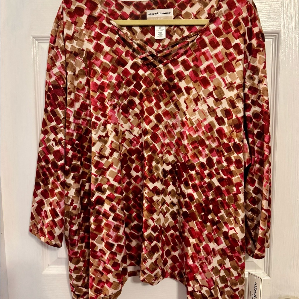 Alfred Dunner Women's Red and Brown Patterned Blouse
